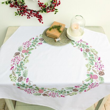 Rico Wreath with Fir Branch Tablecloth Cross Stitch Kit (95 x 95 cm)