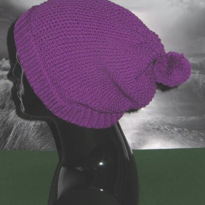 Rib Cuff Moss Stitch (Seed Stitch) Bobble Slouch Hat