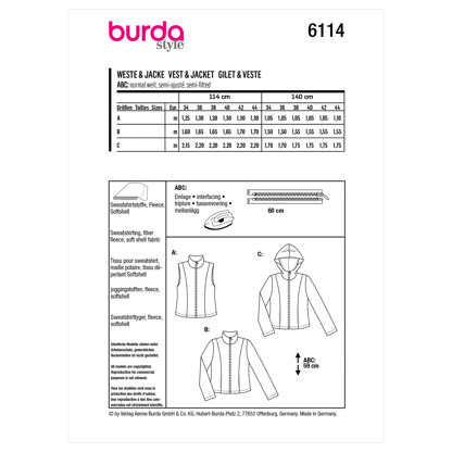 Burda Style Misses' Waistcoat, Vest, Jacket B6114 - Paper Pattern, Size 8-18