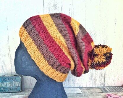 Striped Slouch Bobble Hat