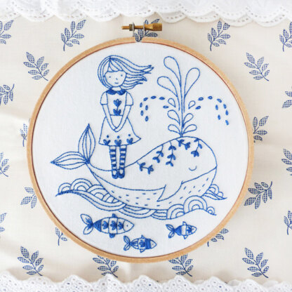Tamar Girl and a Whale Printed Embroidery Kit - 6in