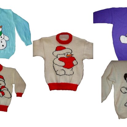 5 x Plus Size Christmas Snowman Jumper Knitting Patterns - knitting pattern