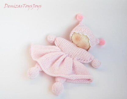 Pink Waldorf knitted girl doll for small babies