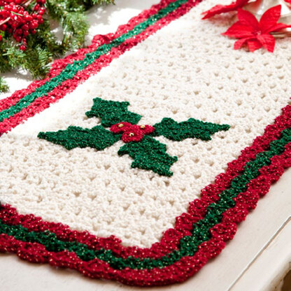 Holly Table Runner in Red Heart Holiday - LW2622 - Downloadable PDF