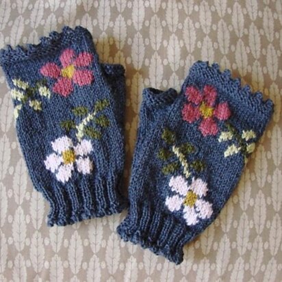 Dog Rose fingerless mitts - knitting pattern