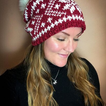 Fair Isle Snowflakes & Hearts Slouchy Beanie