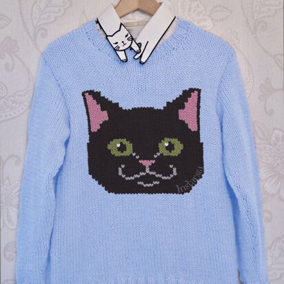Intarsia - Biscuit the Black Cat Chart - Adults Sweater