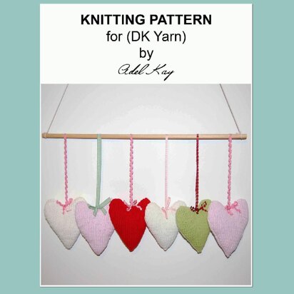 Kristie Country Cottage Shabby Chic Style 6 Heart Hanger Mobile or Pram Toy DK Yarn Knitting Pattern by Adel Kay