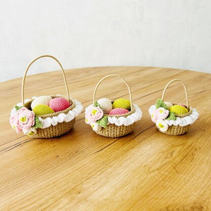 Crochet Easter basket, amigurumi basket, crochet eggs
