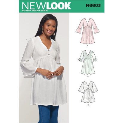 New Look N6603 Misses' Mini Dress, Tunic and Top 6603 - Paper Pattern, Size 8-10-12-14-16-18-20