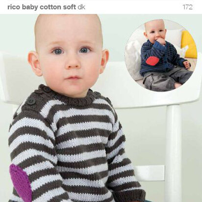 Striped Cardigan or Jumper with Elbow Patches in Rico Baby Cotton Soft DK - 172