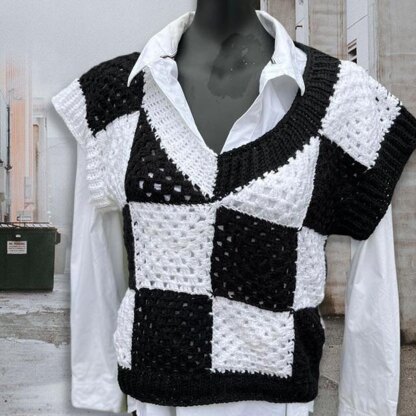 Wednesday Chessboard Crochet Vest