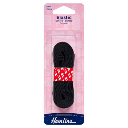 Hemline – Geflochtenes Gummiband: 5 m x 6 mm: Schwarz