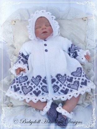 Hearts fairisle Coat Set 16-22” doll/newborn/0-3m baby