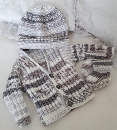 Lucas Baby Cardigan, Hat & Booties