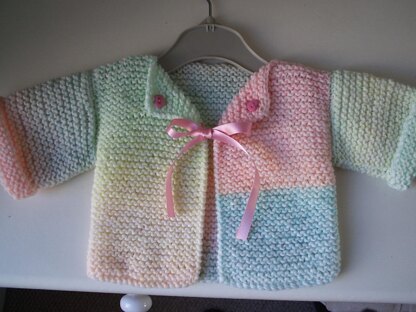Easy beginner garter stitch DK knitting pattern all square / rectangle no shaping baby first jacket coat 0-3 months