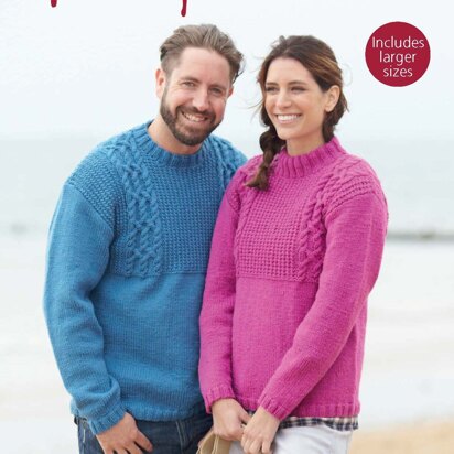 Round Neck and Stand Up Neck Sweaters in Hayfield Bonus Aran - 7898 - Downloadable PDF