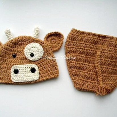 Bull Baby Hat and Diaper Cover Set
