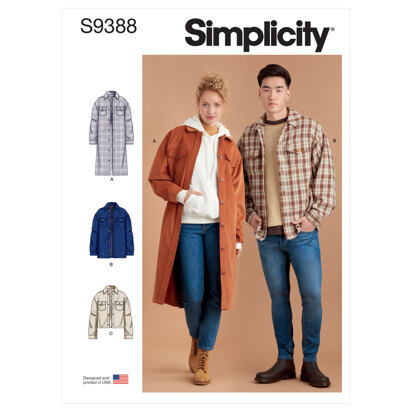 Simplicity Unisex Shirt Jackets S9388 - Sewing Pattern