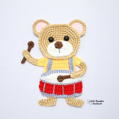 Bear Playing Drum Applique