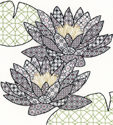 Bothy Threads Blackwork Water Lily Cross Stitch Kit - 27cm x 30cm