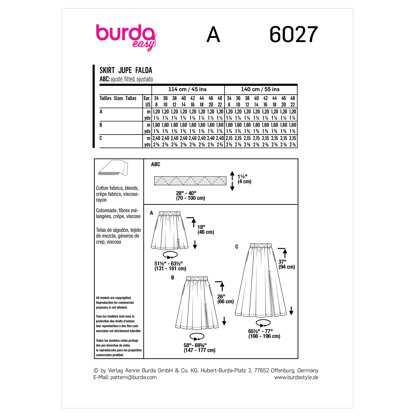 Burda Style Easy Skirt B6027 - Paper Pattern, Size 34 - 48