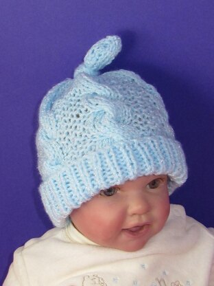 Baby Simple Cable Stitch Topknot Beanie Hat