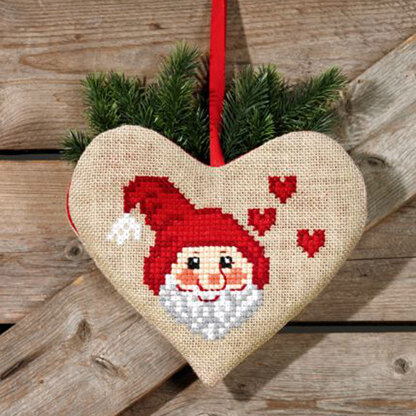 Permin Santa Claus Heart Ornament Cross Stitch Kit