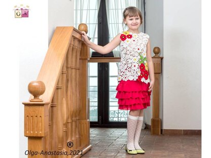 Lace blouse with poppies for girls