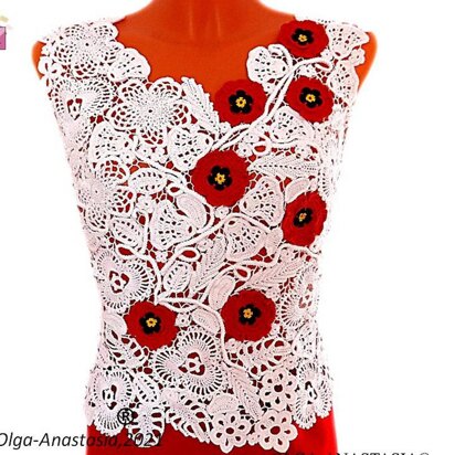 Lace blouse with poppies