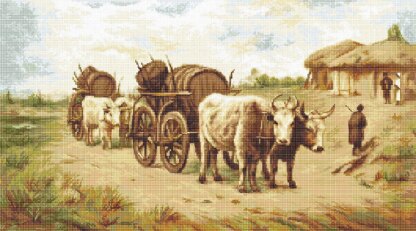 Luca-S Cart with Oxen (Car cu boi) Cross Stitch Kit - 51cm x 28.5cm