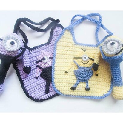 Funny Character Baby Bib and Rattle