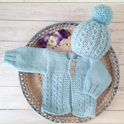 Cabled Baby Cardigan and Hat set