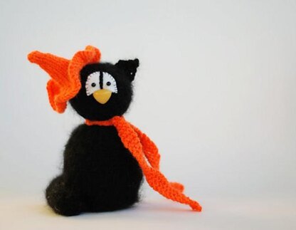 Black Cat in the orange Hat - halloween knitting pattern (knitted round)