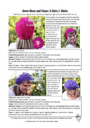  Open Rose and Hugs; 2 Hats, 1 Skein