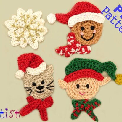 Christmas set 5 crochet applique pattern