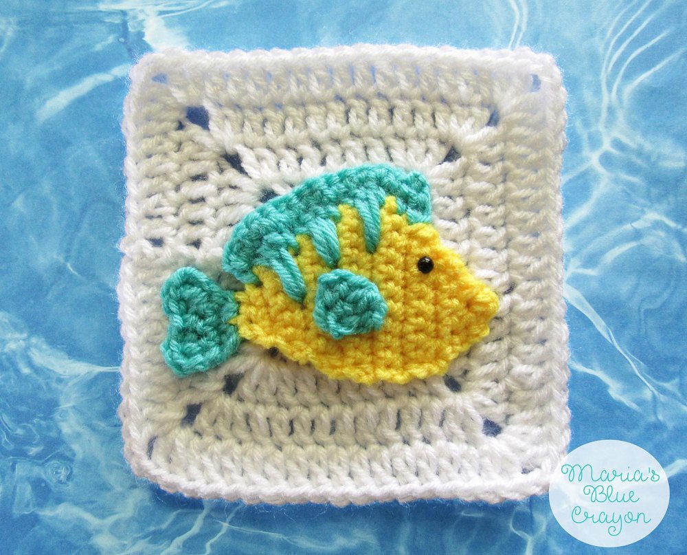 Tropical Fish Granny Square Crochet pattern by Maria's Blue Crayon