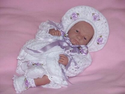 Matinee Coat, Bonnet and Shoes size Prem or 15 inch doll