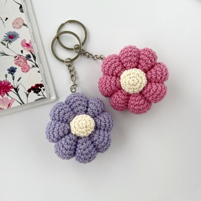 Crochet flower keychain amigurumi pattern Bag charm Crochet car mirror hanging