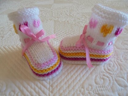 Baby Girl Booties Hearts And Stripes