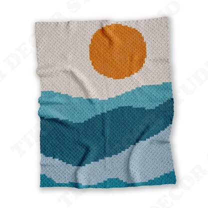 Sun & Waves Landscape Blanket C2C Crochet Pattern 75x60