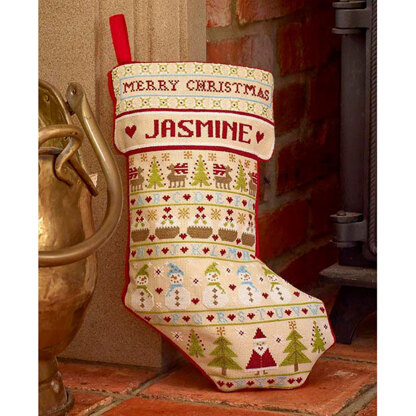 Historical Sampler Company Snowman Christmas Stocking Cross Stitch Kit - 30cm x 43cm