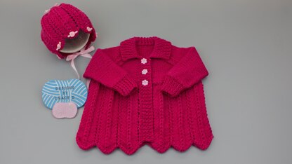 Lyra baby matinee coat knitting pattern 0-3mths & 3-6mths