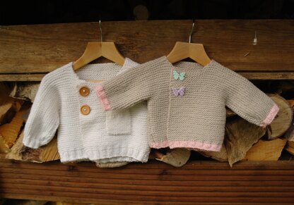 Easy asymmetric baby cardigan - one piece knit in DK