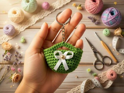 Crochet Bag Keychain Pattern – Mini Purse Charm PDF + Video Tutorial