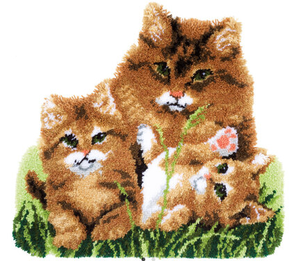 Vervaco Cat Family Shaped Latch Hook Rug Kit - Multi