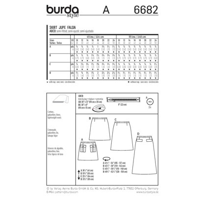 Burda Women's Skirt Sewing Pattern B6682 - Paper Pattern, Size 10-24