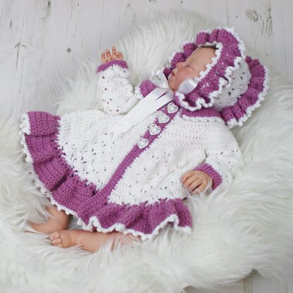 Crochet Pattern Matinee Jacket & Bonnet UK & USA Terms #357
