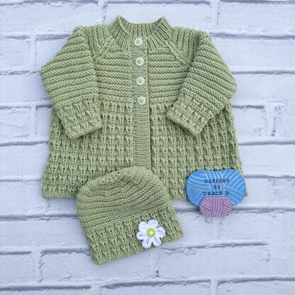 Eileen Cardigan & Beanie Hat 18 inch chest 0-6 mths