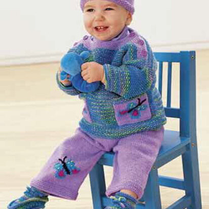 Butterflies Are Free Booties, Pullover, Pant and Hat in Patons Astra - knitting pattern